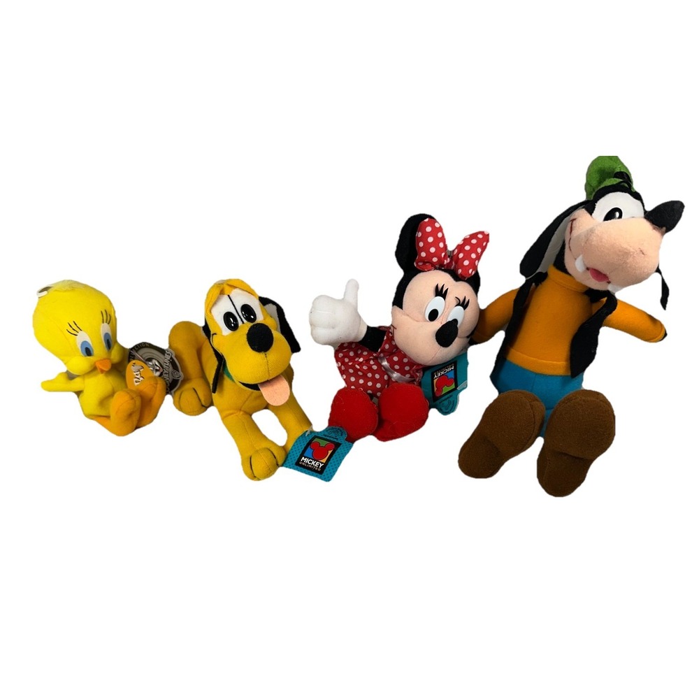 Set of 4 Vintage Applause: Minnie Mouse , Pluto,Goofy, Tweety Bird Plush ALL NWT